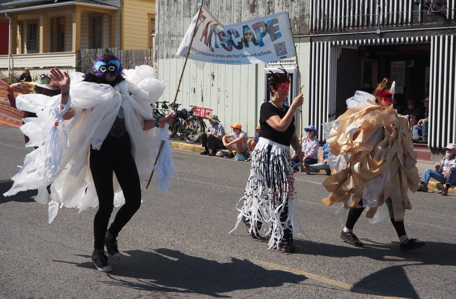 PT Artscape represented with funky fashions from repurposed materials in the parade while also hosting multiple art stations with opportunities for all ages to take part in weaving, painting, and sculpting.
